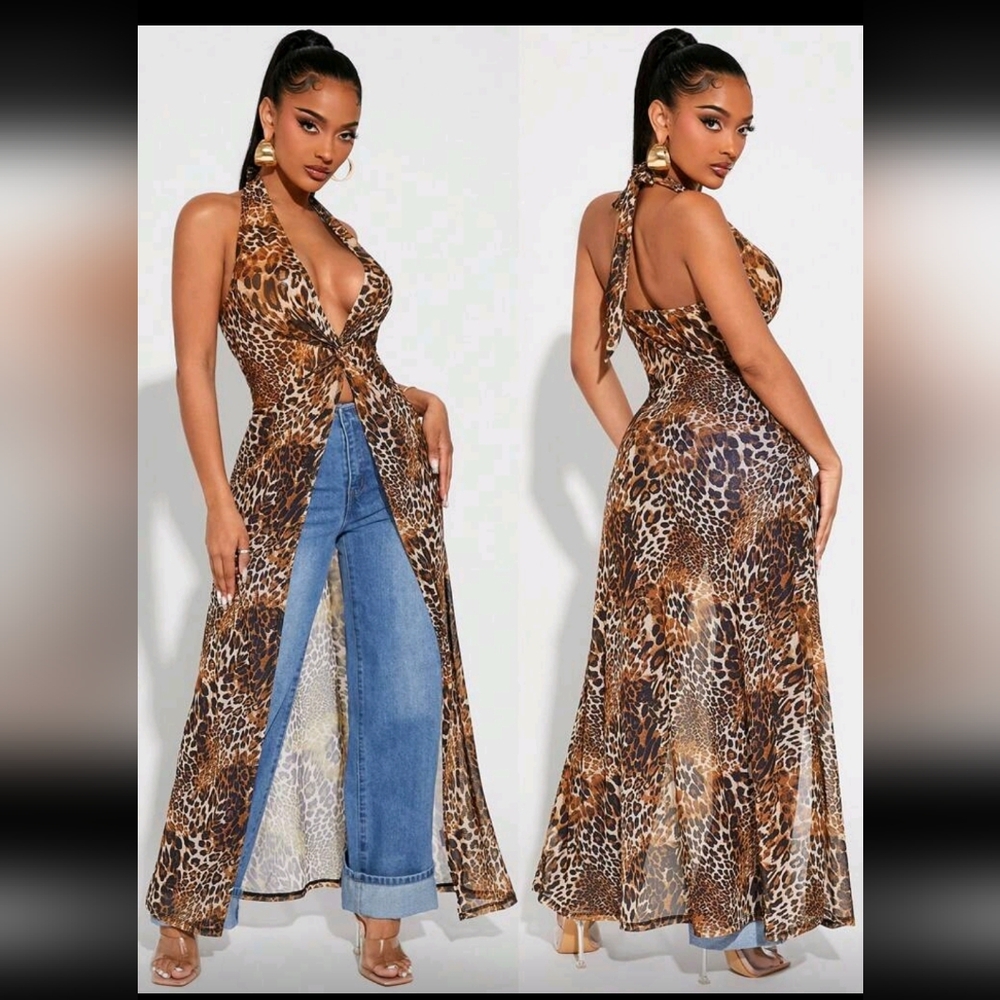 Leopard Print Halter Maxi Top